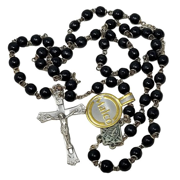 NOS Vintage Rosary Black Beads Malco Boxwood K of C Knights of Columbus 7693 - Picture 2 of 16